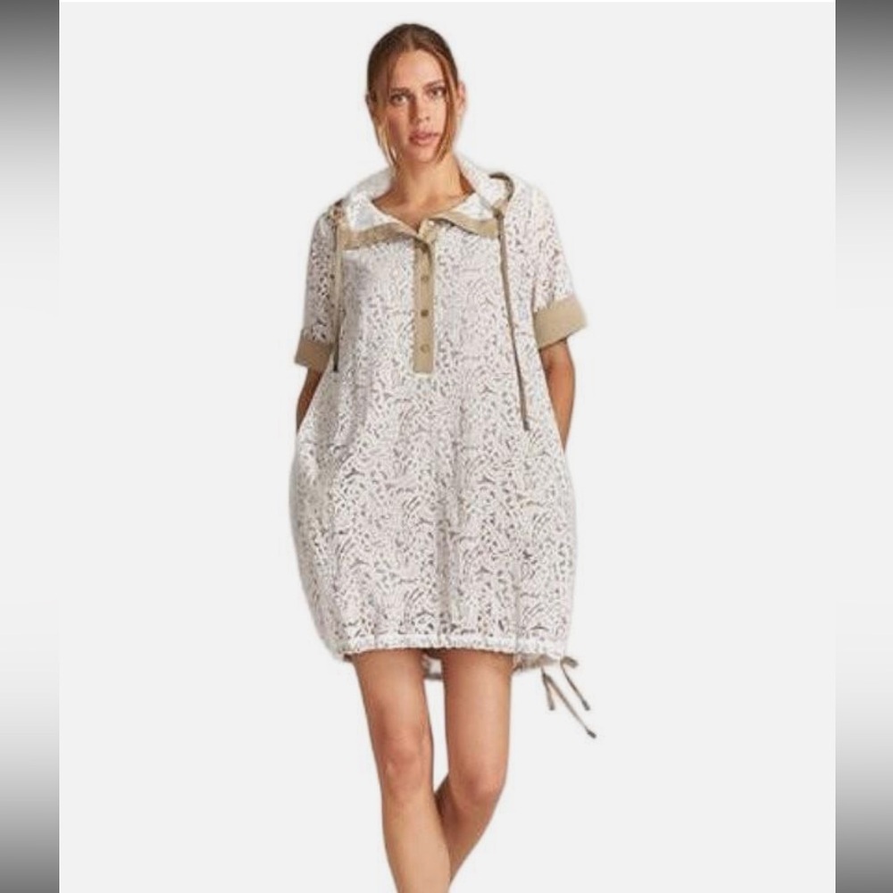 TRICOT CHIC ITALIAN LUXURY GUIPURE-LACE MODERN DRAWSTRING DRESS size 10 NWT